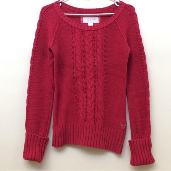 American Eagle Outfitters Sweaters - Women's Red Cable Knit Sweater Y2K